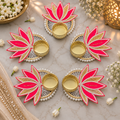 Lotus T-Light Diya - Pink (Set of 5)