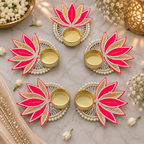 Lotus T-Light Diya - Pink (Set of 5)