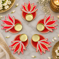 Lotus T-Light Diya - Red (Set of 5)