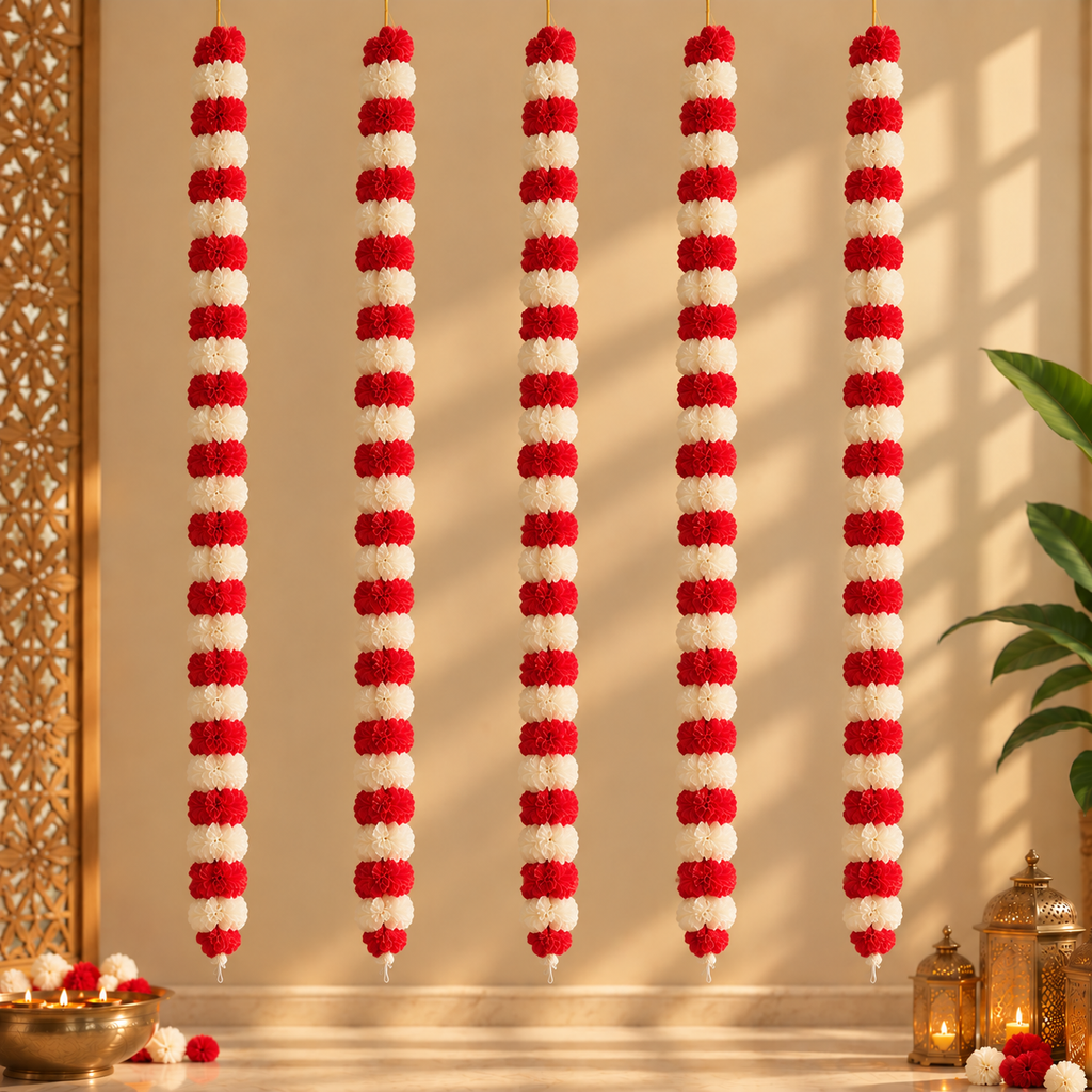 Marigold Flower Strings (White + Red)