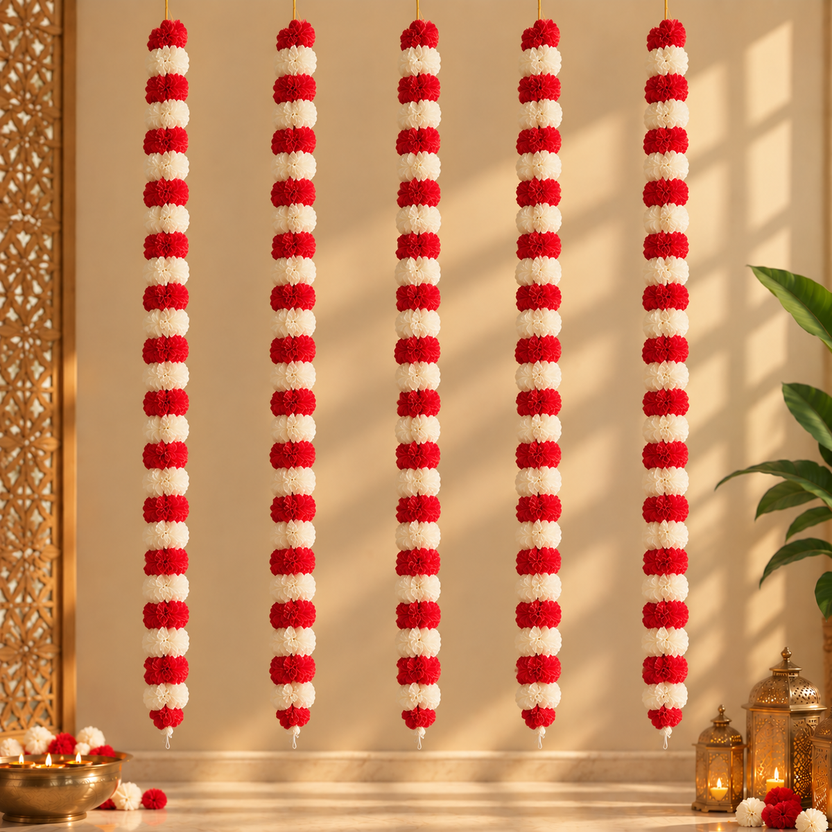 Marigold Flower Strings (White + Red)