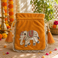 Elephant velvet Potli - Orange
