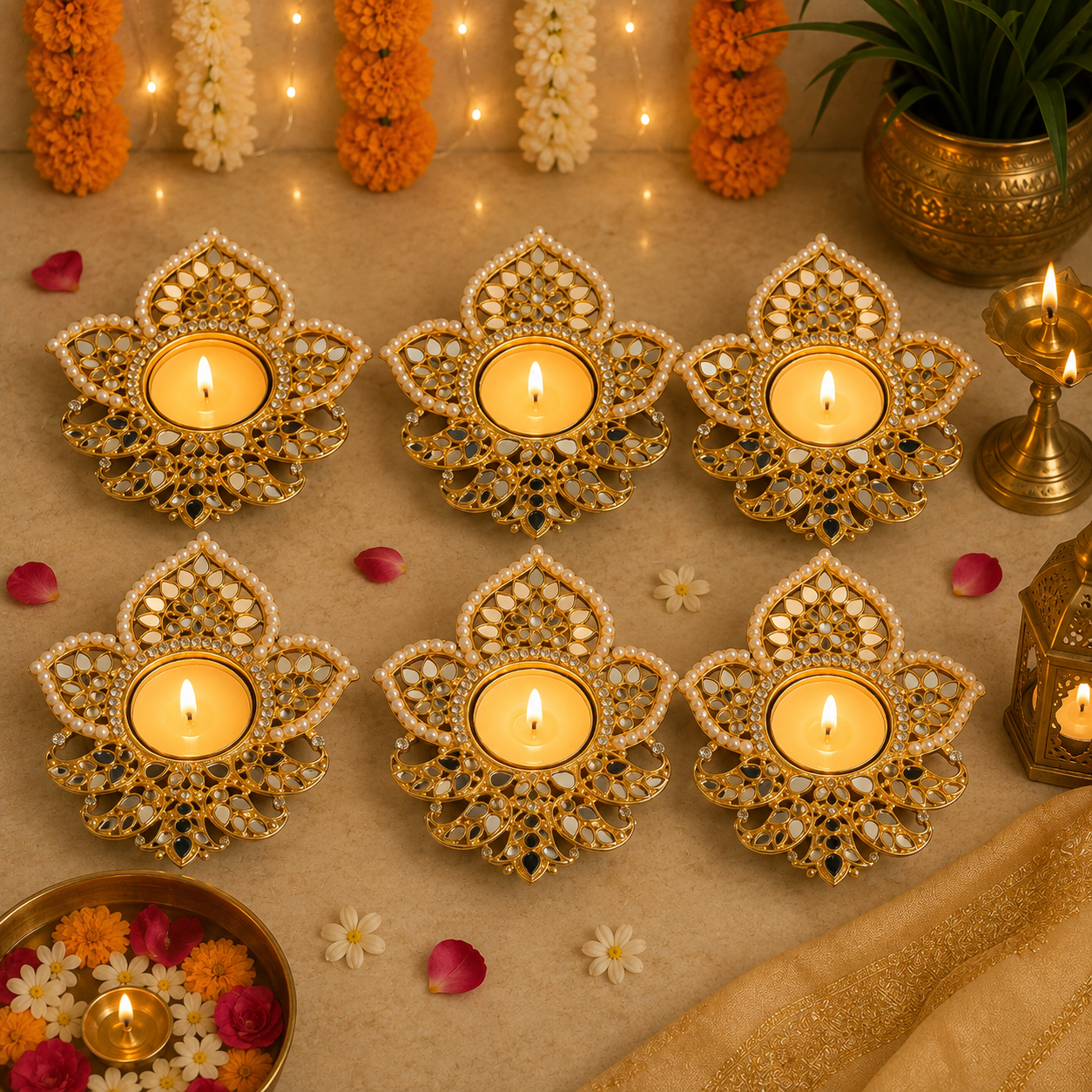Diya miroir floral (1 pc)