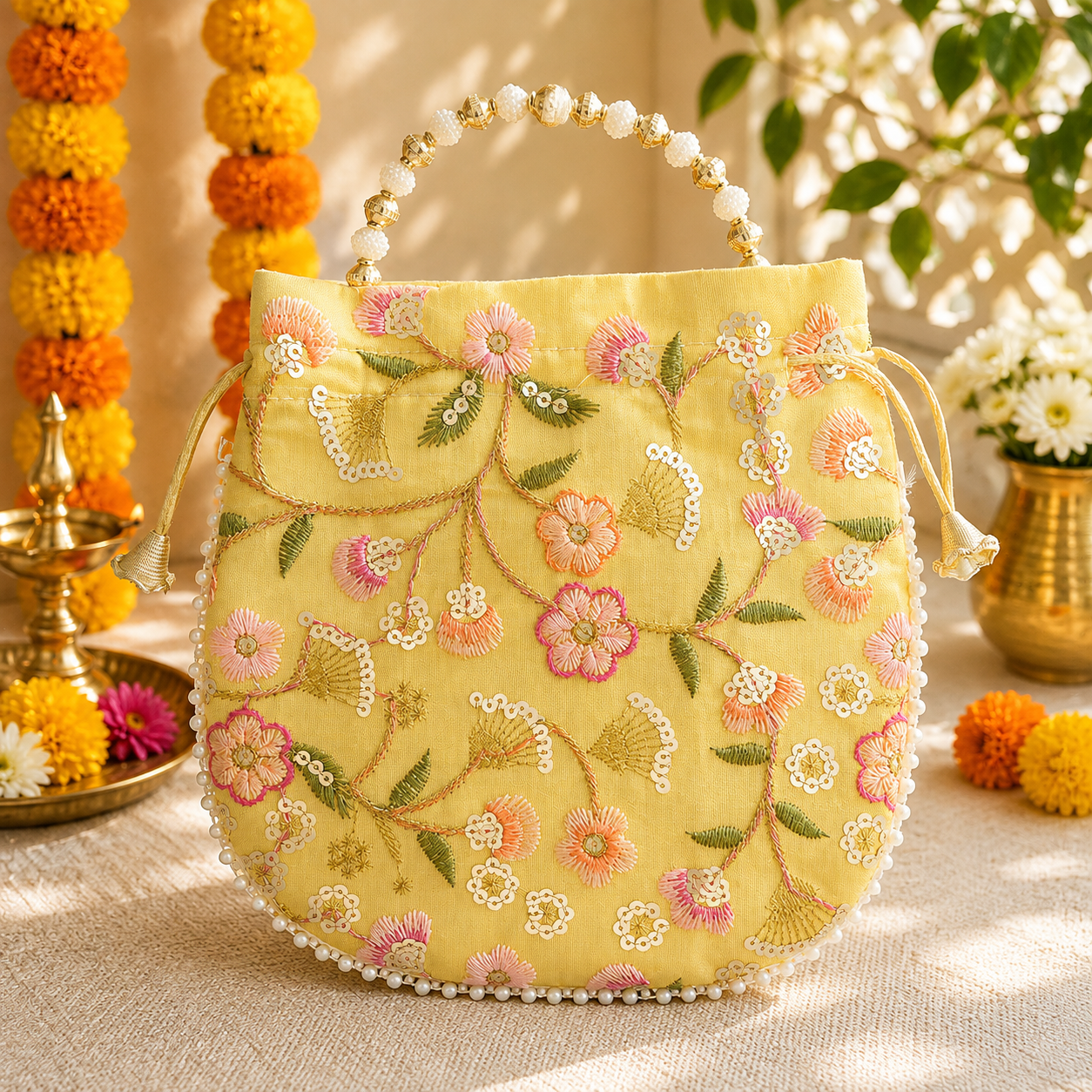 Floral Potli - Yellow