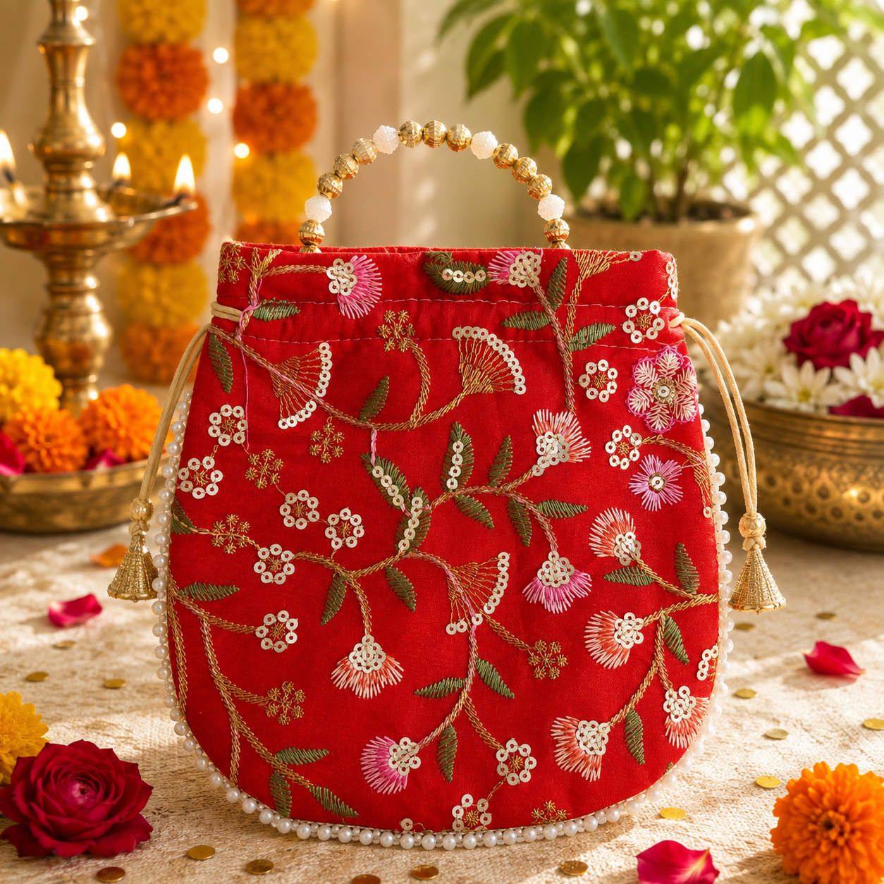 Floral Potli - Red