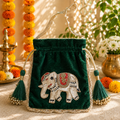 Elephant velvet Potli - Green