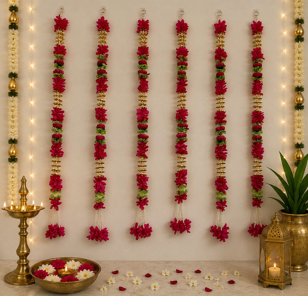 Guirlande florale de 90 cm avec pivoine et mogra blancs - Rose Rani