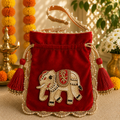 Elephant velvet Potli - Maroon