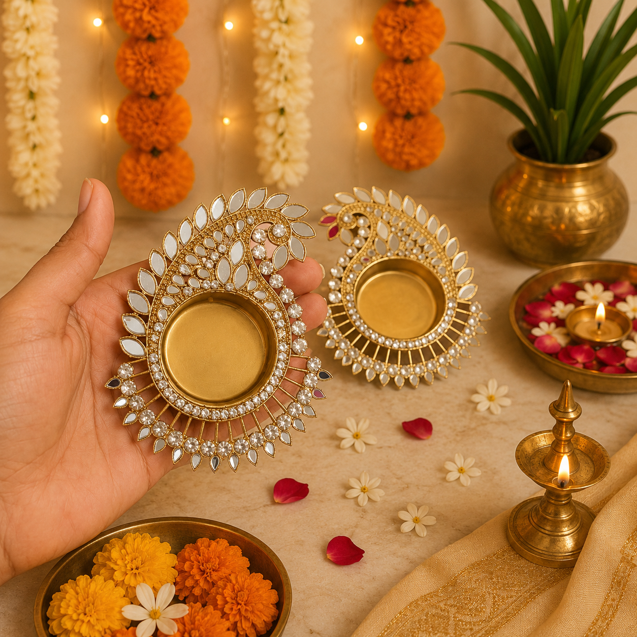 Diya miroir Paisley (1 pièce)