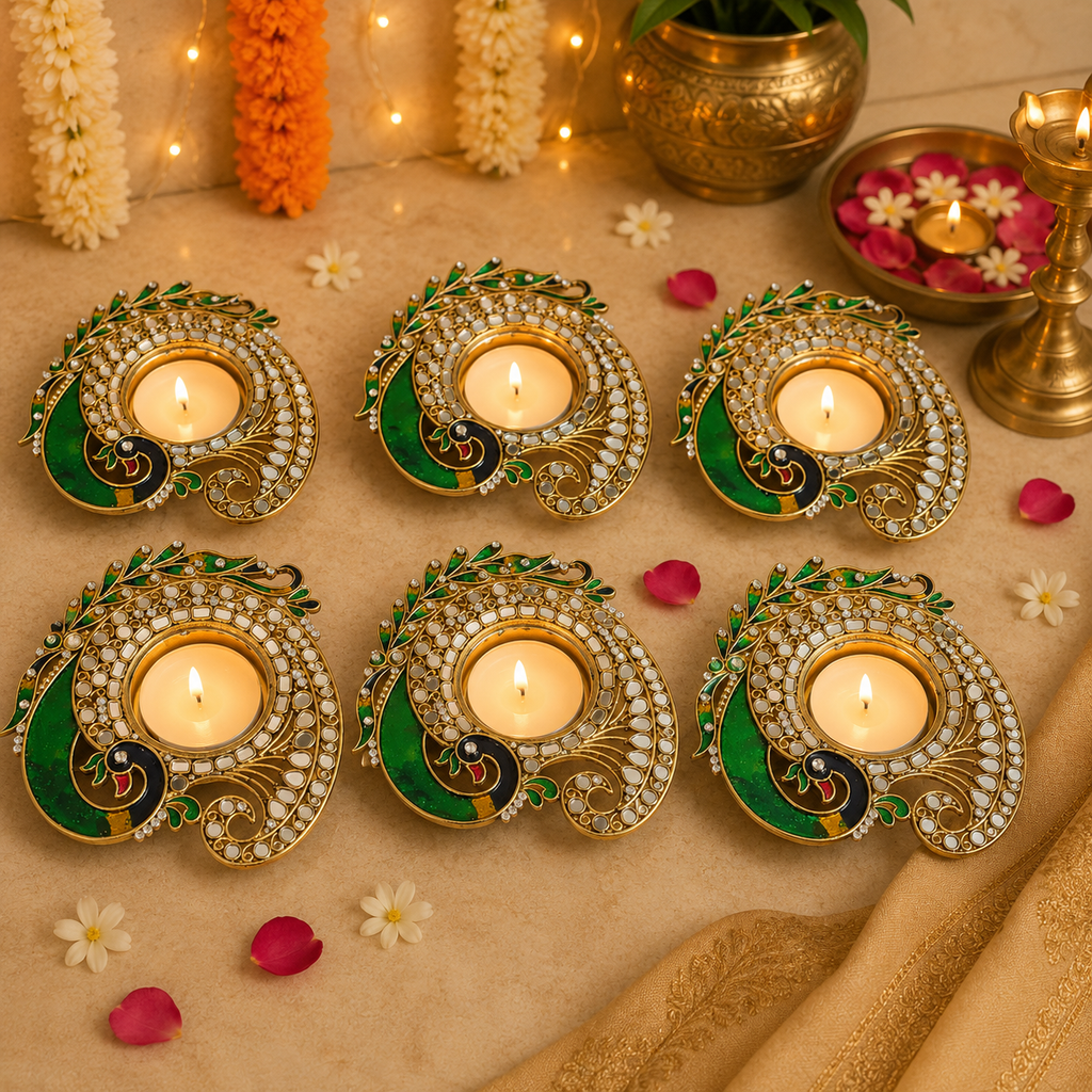 Diya miroir paon (1 pc)
