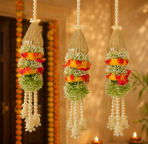 1 Ft Triangle Bead Peony Hanging - Sunset (Set of 2)