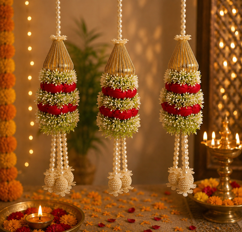 1 Ft Triangle Bead Peony Hanging - Red (Set 2)