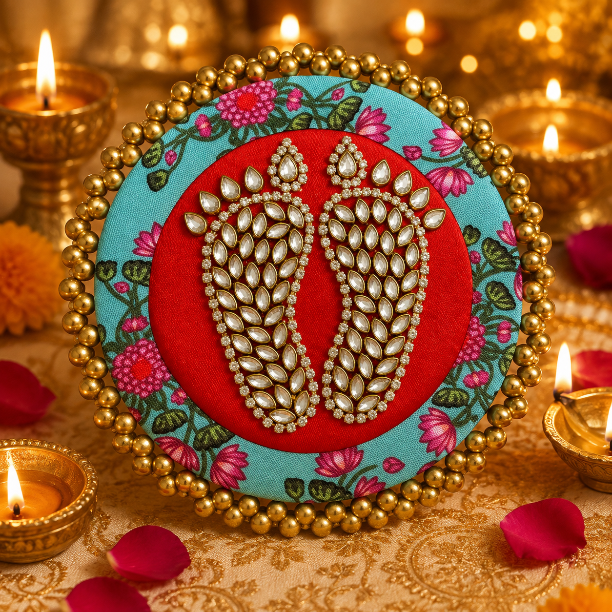 Tapis Kundan Laxmi Charan double couche - Bleu ciel