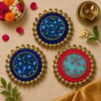 Set de table rond réversible (lot de 3) - Patola rose/bleu marine