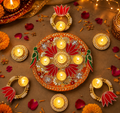 Set de T-Lights Rangoli Perroquet Lotus - Orange
