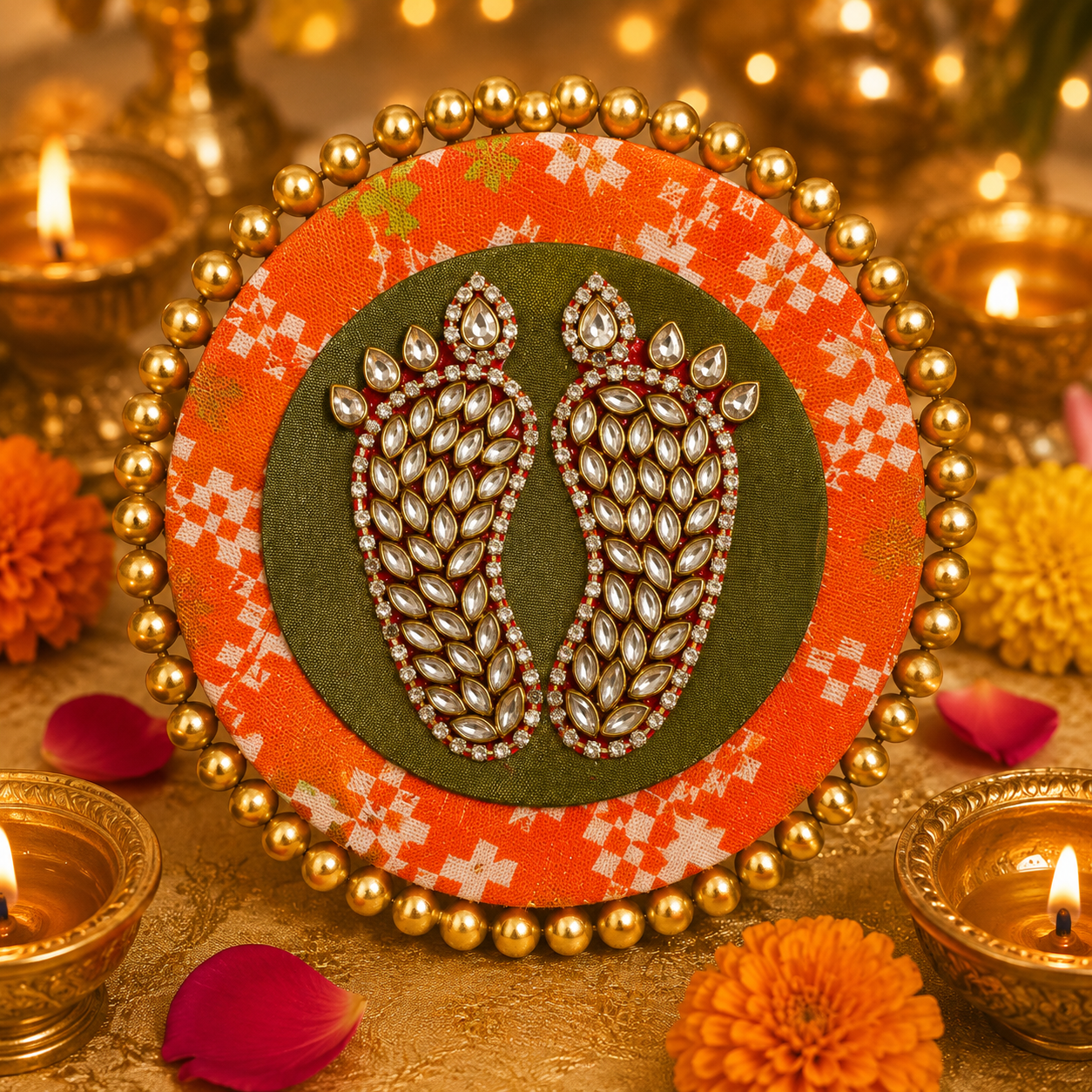 Tapis Dual Layer Kundan Laxmi Charan - Orange