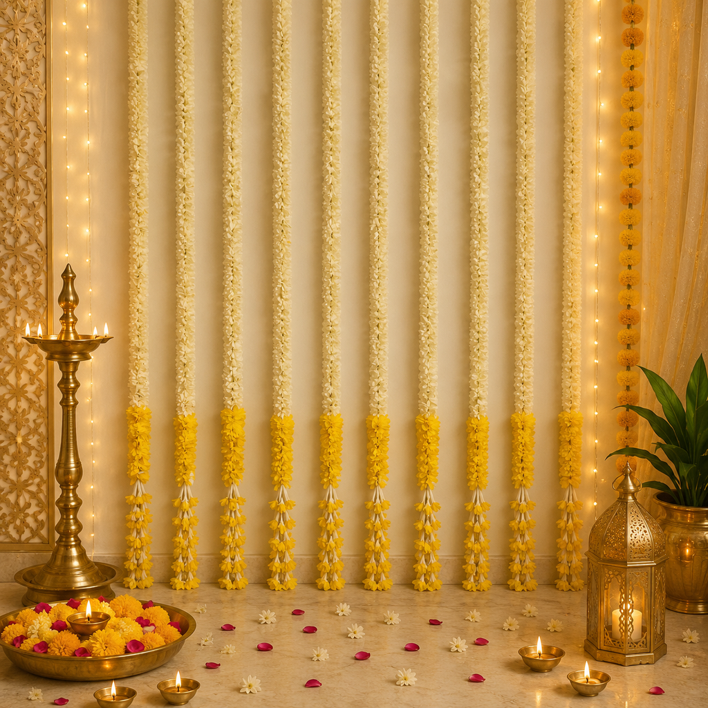 Fleur en tissu blanc de 1,5 m avec fleurs pendantes de couleur de fond - Jaune