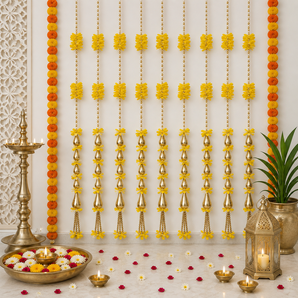 5 perles Gota triangulaires avec guirlande de fleurs - Jaune