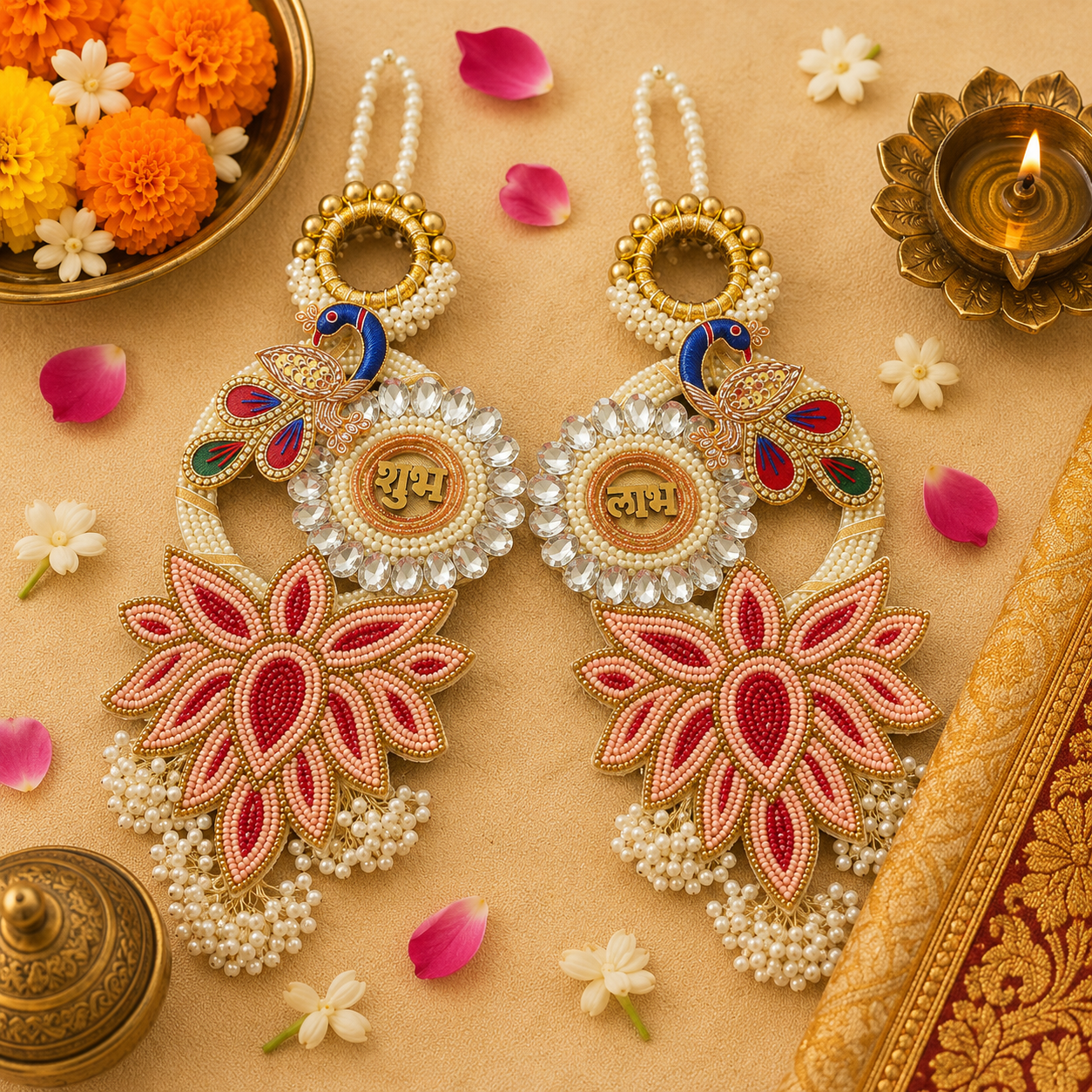 Tentures Shubh Labh paon et fleurs