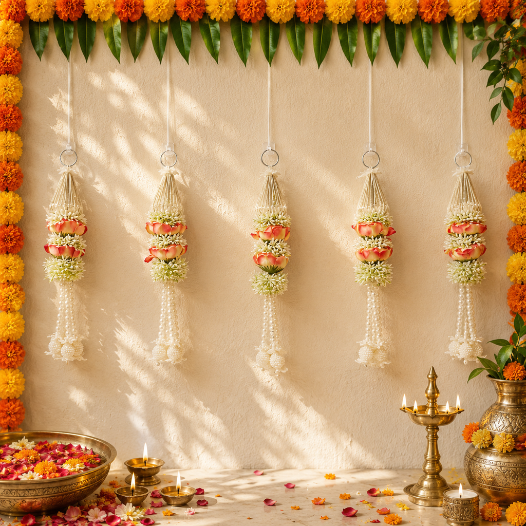 Guirlande de 30 cm de perles triangulaires Pivoine - Coucher de soleil