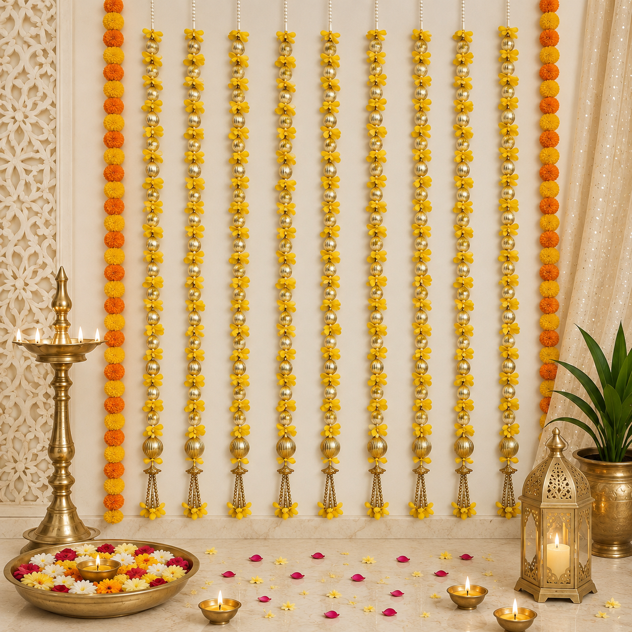 Guirlande de décoration de 3 pieds de fleurs jaunes et boules Gota