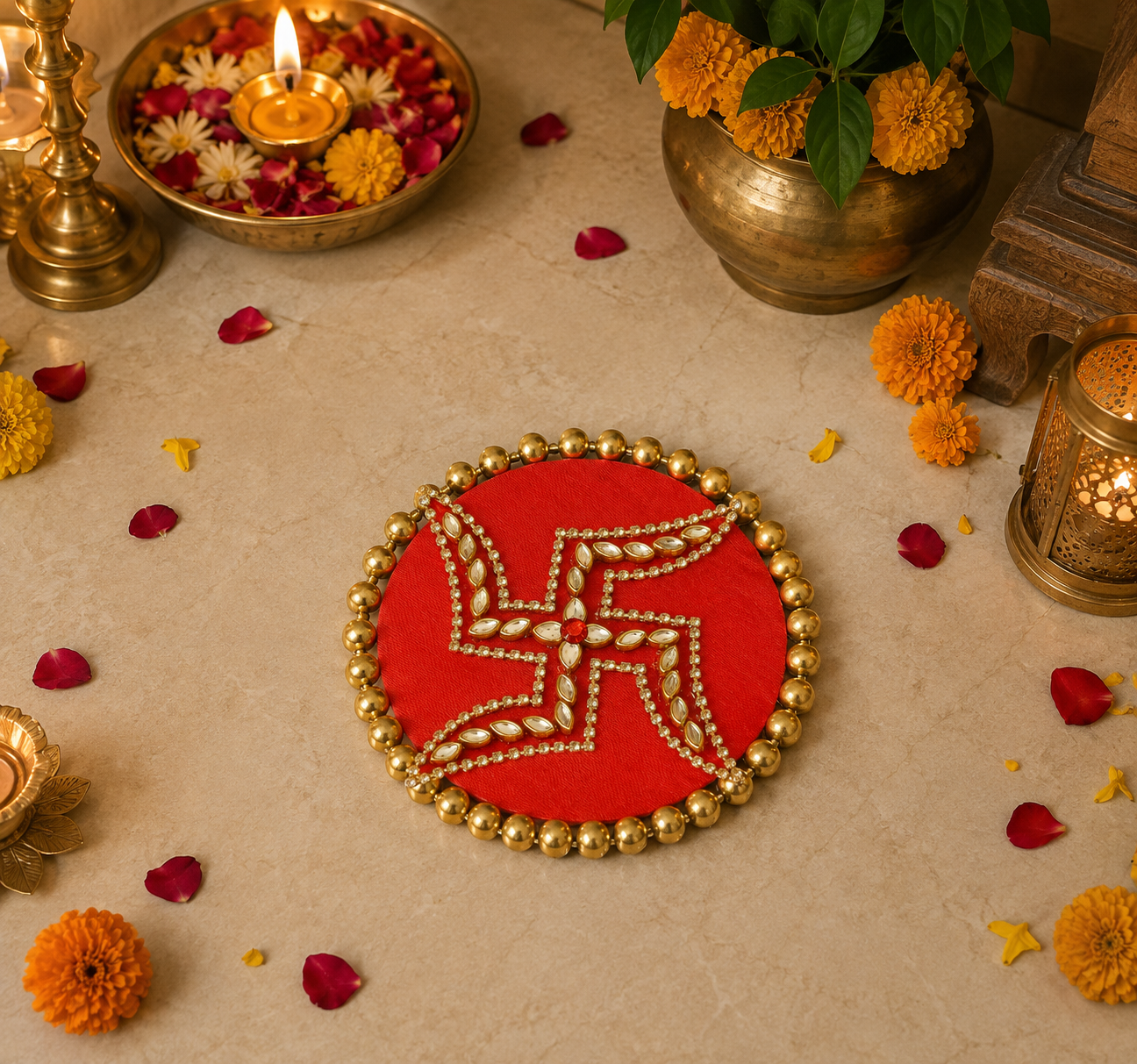 Tapis Swastik Kundan – Rouge