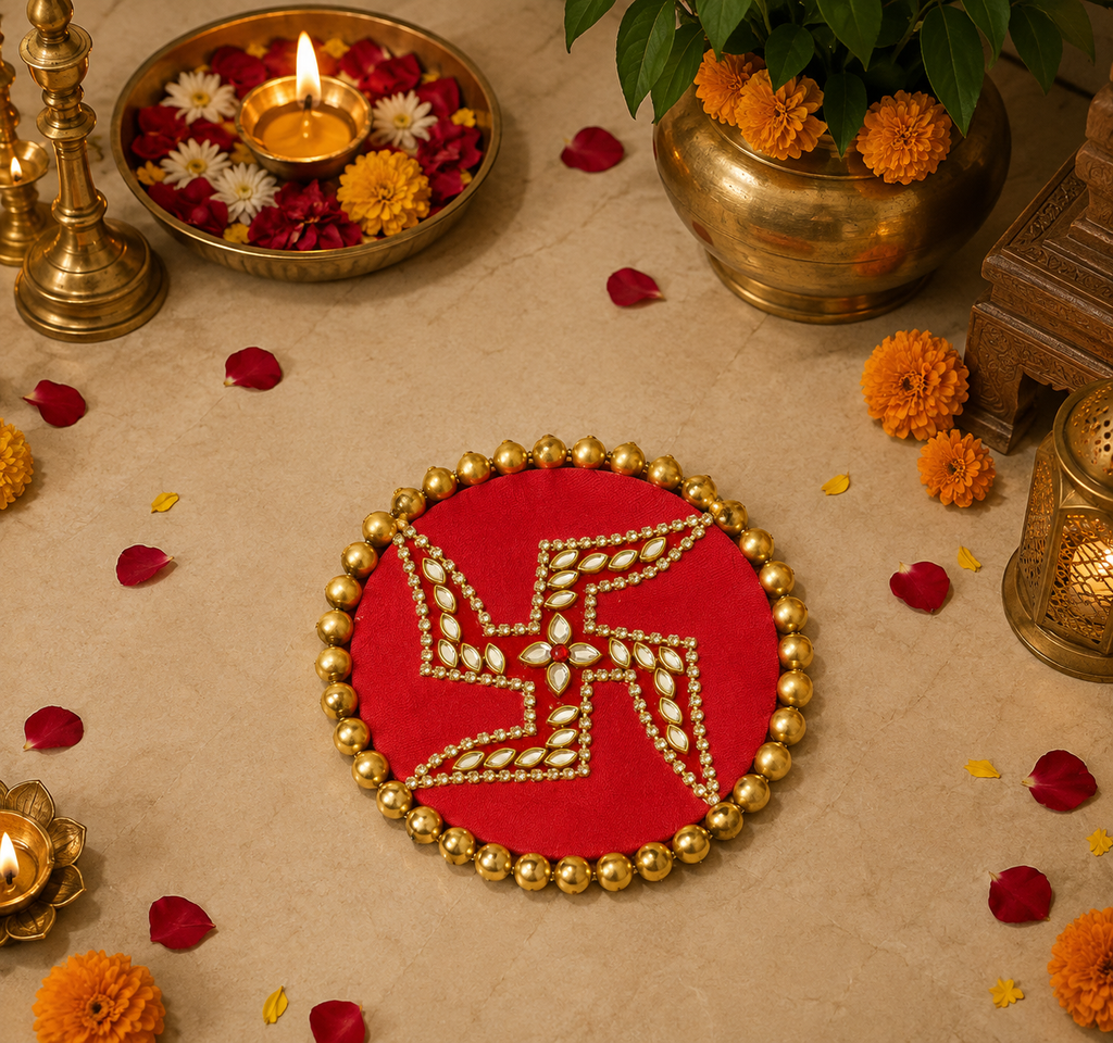 Tapis Kundan Swastik - Marron