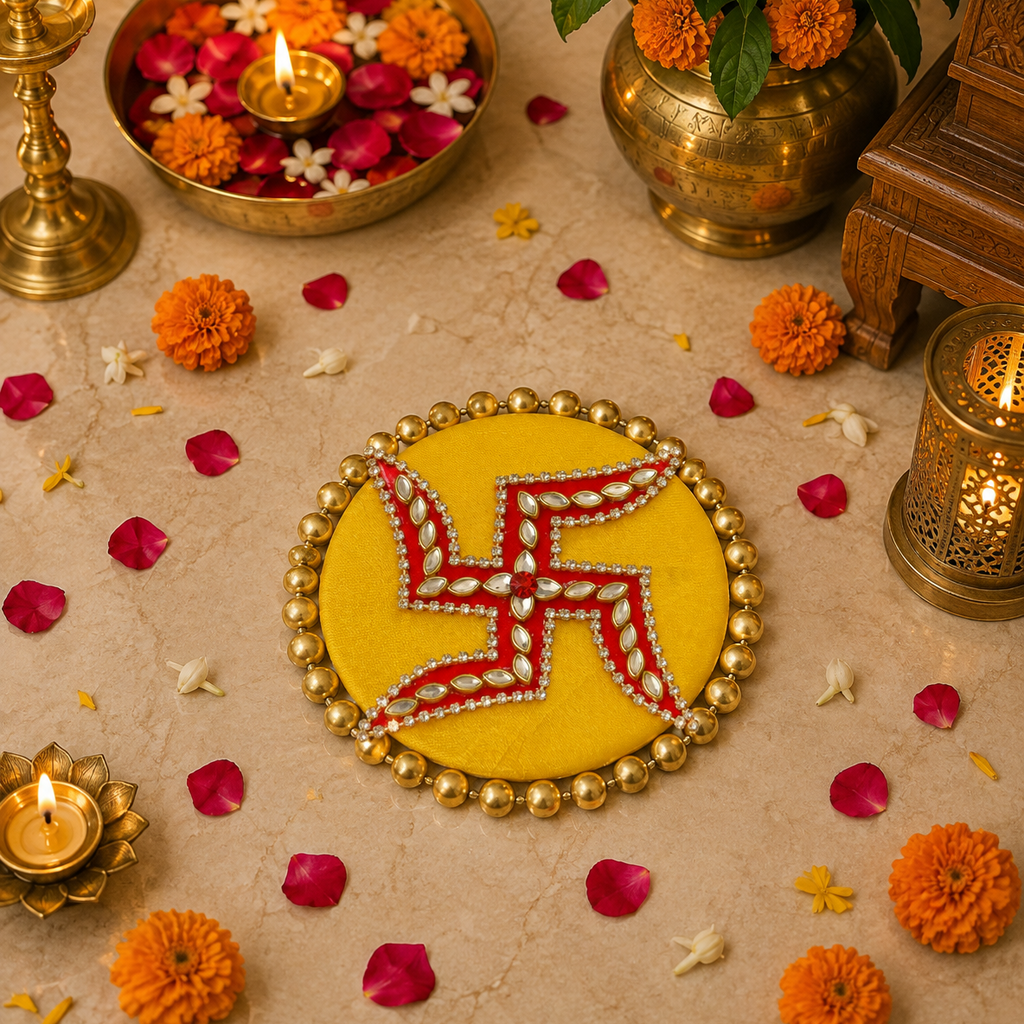 Tapis Kundan Swastik - Jaune