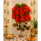 Petites fleurs en tissu de 38 cm avec guirlandes de perles - Orange