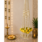 Bouquet de pivoines de 60 cm avec guirlande de perles - Jaune